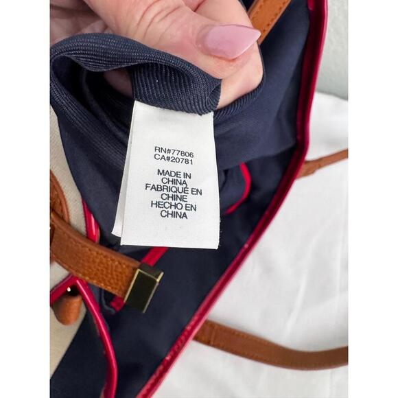 Tommy Hilfiger Striped Canvas Tote Bag Leather Trim Nautical Preppy Coastal Chic - Picture 9 of 16